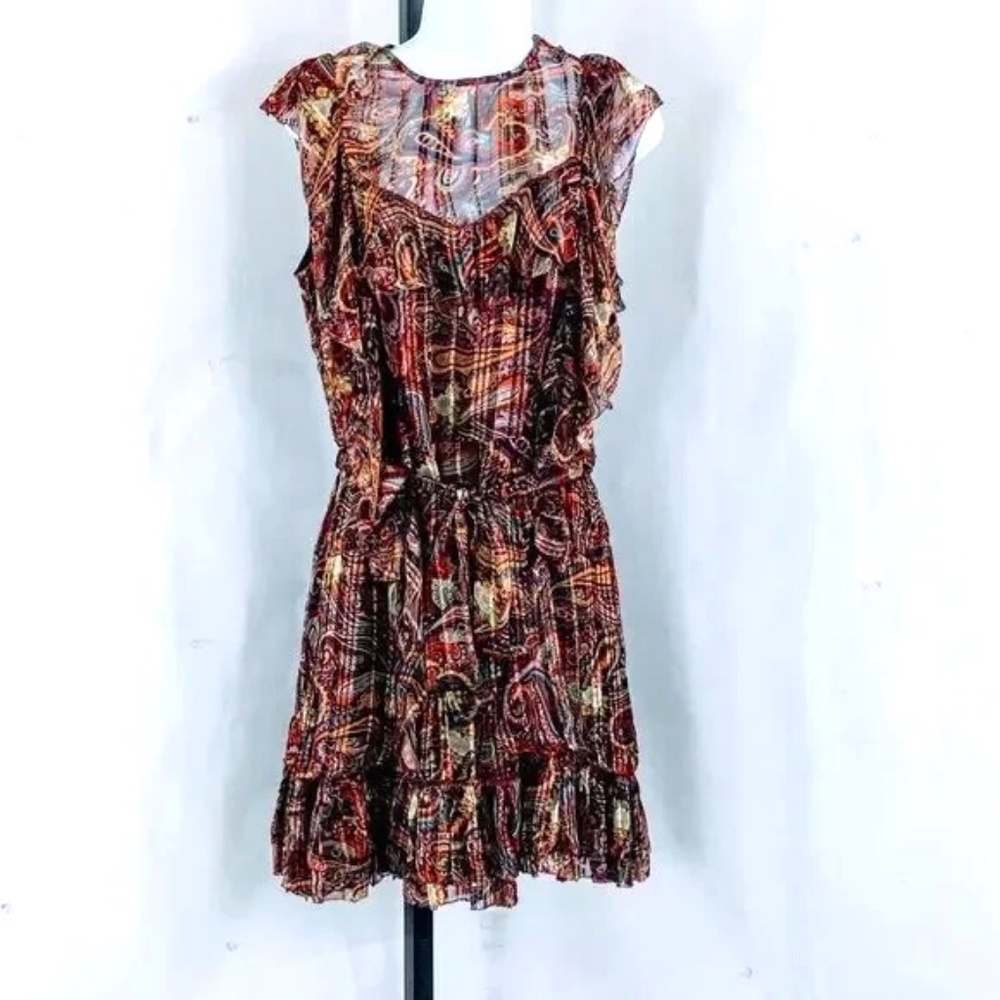 Love Sam Moroccan Paisley Flutter Sleeve Ruffled Mini Dress Sz M